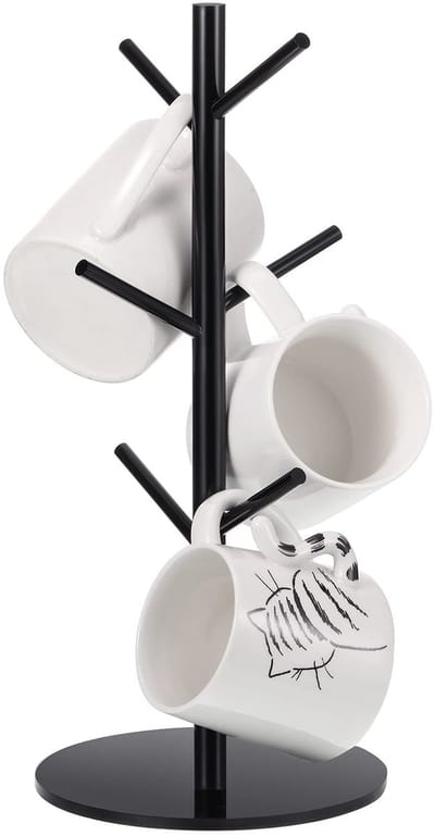 Dailygoods- Koffiemok Rek 35 cm - Bekerhouder - Displaystandaard - Acryl - 6 Haken - Afneembaar