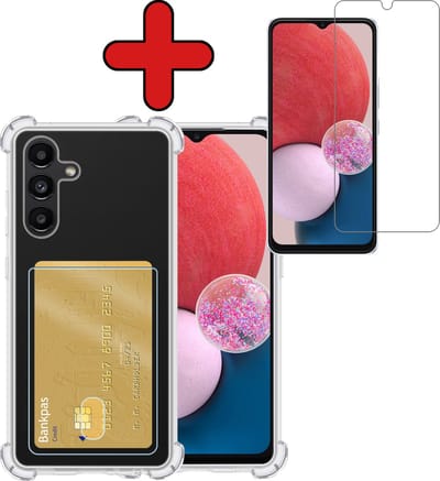 Hoesje - Geschikt voor Samsung Galaxy A13 5G - Met Screenprotector - Pashouder - Kaarthouder - Back Cover - Telefoon Hoes Shockproof - Siliconen Case - Shock Proof - Pasjes Houder - Telefoonhoes - Transparant