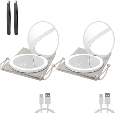 Compacte LED Spiegel - Zakspiegel Verlicht - Make-up Aanbrengen - Dubbelzijdig 1x/10x - 3.5 inch - Wit