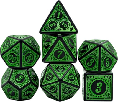 Dobbelstenen Set 7-delig – Groen Zwart D20 D12 D10 D8 D6 D4 – Voor RPG & Tafelspellen