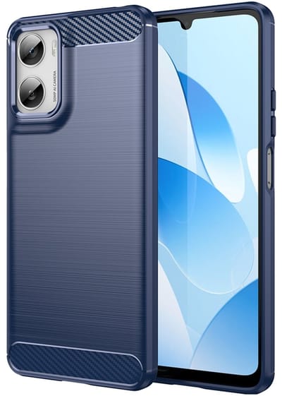 MobyDefend Hoesje - Geschikt voor Motorola Moto G06 / Motorola Moto G06 Power - TPU Backcover - Geborstelde Metaal & Carbon-Look - Blauw