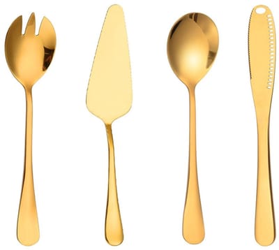 Dailygoods- Bestekset 4 Delig - Roestvrij Staal - Messen/Vorken/Lepe - Geschikt voor Feest/Buffet - Robuust en Duurzaam - Lange Levensduur - Servies