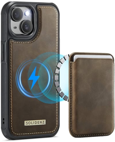Solidenz Luxe Wallet geschikt voor iPhone 14 hoesje - Magnetische Pasjeshouder - Geschikt voor MagSafe - Schokbestendig - Bruin