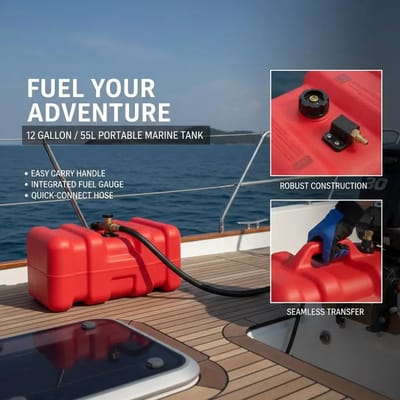 Miryx Brandstoftank 55L - Benzinetank Voor Boot met 3 m Brandstofslang - 63 x 46.5 x 31 cm - Buitenboordmotor - Corrosiebestendig