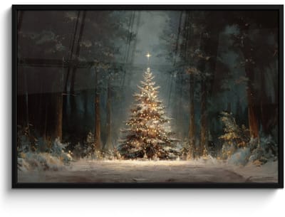 Poster in lijst - Fotolijst 120x80 cm - Posters - Kerstboom - Bos - Sneeuw - meerkleurig - Posterlijst zwart - Decoratie - Wanddecoratie woonkamer - Muurdecoratie slaapkamer - Kerstversiering - Kerstdecoratie voor binnen - Kerstmis