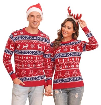 Gyabnw Kersttrui familie set Kerstmis gebreide trui ronde hals lange mouwen kersttrui heren dames kinderen winter partnerlook paren klassieke kerstmotieven kerstsweater
