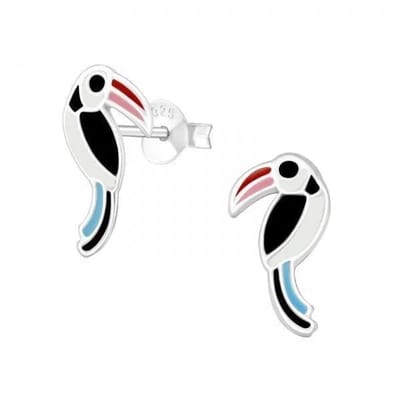 Aramat Jewels | Oorbellen | Zilveren Vogel Oorbellen emaille | Toekan-12x6mm | |6mm | Zilver | Kinderen, Volwassenen | Verkleurd niet