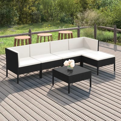 vidaXL - 6-delige - Loungeset - met - kussens - poly - rattan - zwart