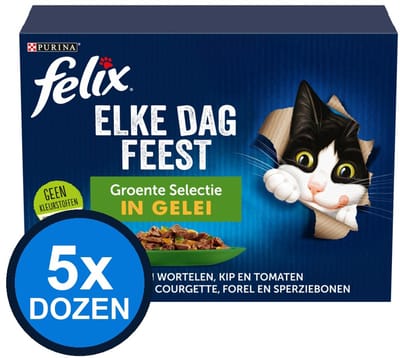 5x Felix - Elke Dag Feest Groente Selectie in Gelei - Kattenvoer Natvoer - doos 12x85g