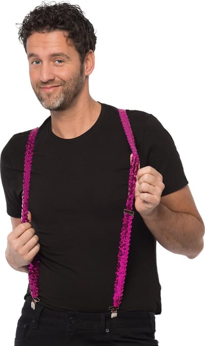Partychimp Voordeelverpakking 6 pack Bretels Pailletten Fuchsia voor bij Carnavalskleding Heren Carnaval Accessoires - 2,5 cm breed - Elastaan – One-Size – 6 pack