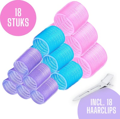 ZoeZo Haarrollers set - 18 Krulspelden en 18 Haarklemmen - Kleefrollers 3 maten - Heatless curls Set - Haar krullen zonder hitte