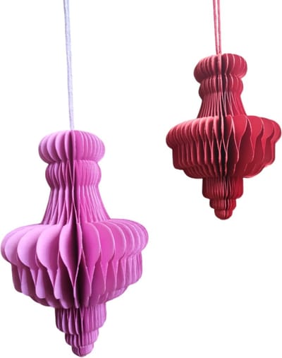 House of Seasons Decoratieve hanger ,papier roze paars Set van 6 , groter maat is H16xD10cm
