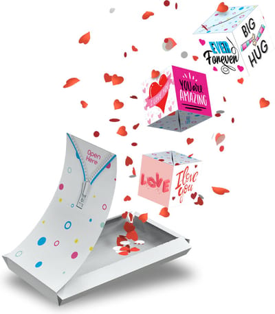 Boemby - Exploderende Confettikubus Wenskaart - TRIO - Explosion Box - Valentijnskaarten - Confetti kaart - Liefdes kaarten - Unieke wenskaarten - #14
