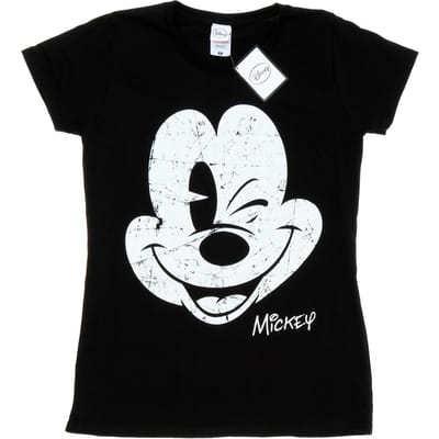 Disney Dames/Dames Mickey Mouse Distressed Gezicht Katoenen T-Shirt (Zwart)