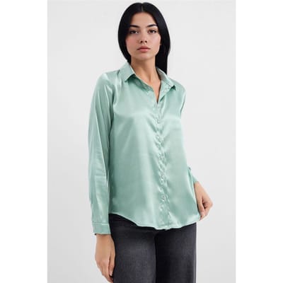 Satin Lange Mouwen Knopf Hem