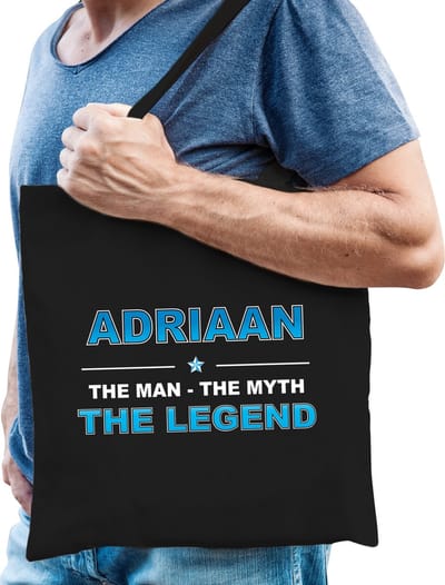 Naam cadeau Tasje voor Adriaan - The man, The myth the Legend - katoenen - zwart - verjaardag - vaderdag - collega - vriendin