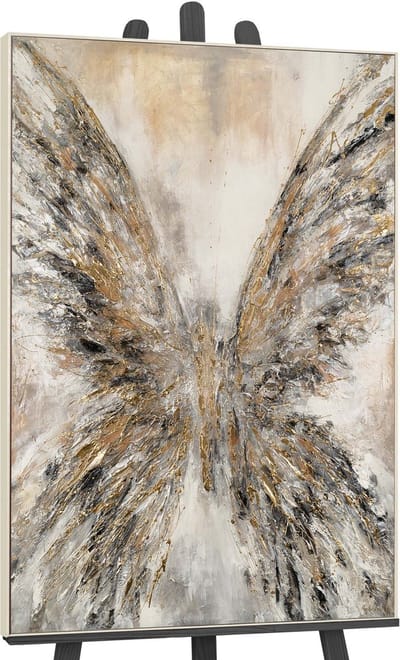 Canvas schilderij landschapsformaat handgeschilderd gouden vleugels abstract luxe – YS-Art Gallery – Luxe wanddecoratie voor woonkamer – Modern schilderij voor slaapkamer en kantoor