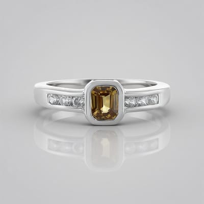 Cavill - Ring 925 Sterling Zilver Geplatineerd - 0,7 ct Gele Zirkoon & Heldere Zirkonen - Elegant & Tijdloos - Maat 19