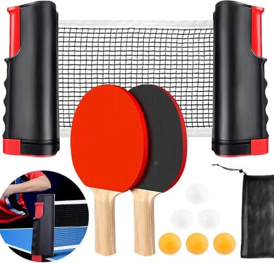 Tafeltennisbatjesset met Telescoopnet - 2 Batjes, 6 Ballen, Draagtas - Geschikt voor Binnen en Buiten