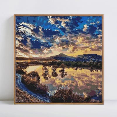 5D bricolage plein rond pittoresque lac diamant peinture broderie vente diamant mosaïque photo 30x30 blue