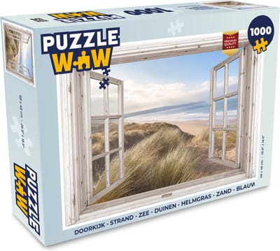 Puzzel Doorkijk - Strand - Zee - Duinen - Helmgras - Zand - Blauw - Legpuzzel - Puzzel 1000 stukjes volwassenen