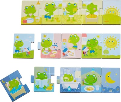 Toewijzingsspel Dagverloop - Kinderspel Hout - Dagelijkse Routine Leren - Houten Plaatjes - 15 Onderdelen - Multicolor