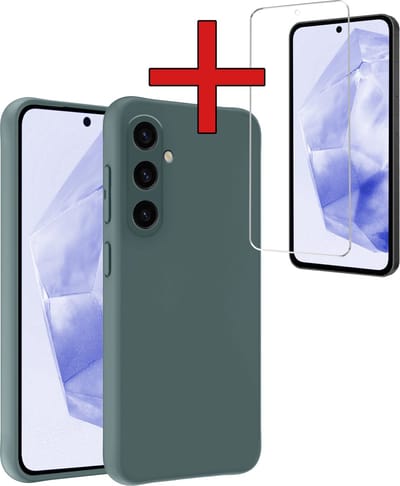 Hoesje - Met Screenprotector - Geschikt voor Samsung Galaxy A35 - Sterk & Shockproof - Telefoon Hoes - Back Cover - Siliconen Case - Telefoonhoes - Donkergroen