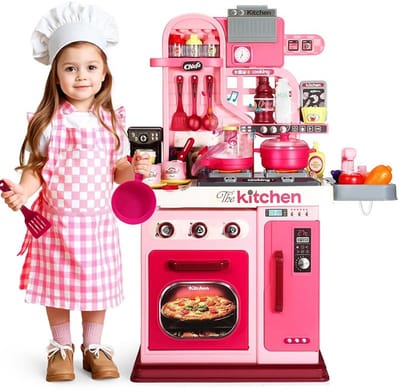 Keukenspeelgoedset met geluid & licht – Speelkeuken voor jonge kinderen – Geschikt voor 1-5 jaar – Roze