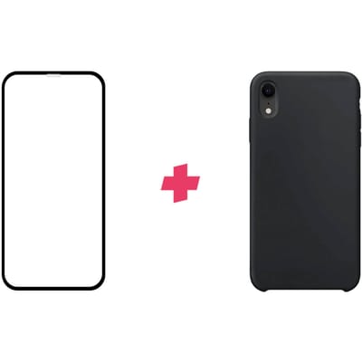 Bundel: iPhone XR screenprotector + Zwart Siliconen hoesje