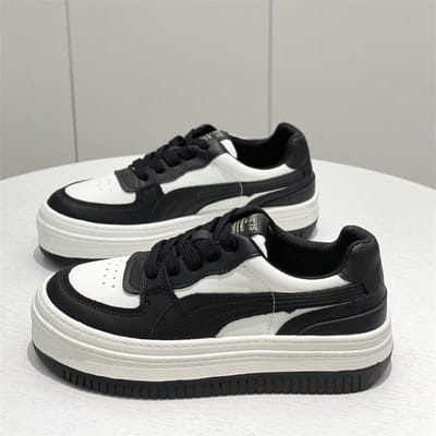 Explosief Leer Dikke Zool Kleur Matching Board Schoenen Dames Herfst Nieuw Casual Sport Studenten Kleine Witte Schoenen Dames Tide 37 zwart