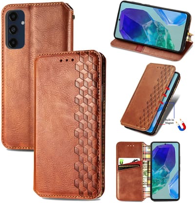 Luxe PU Lederen Ruitpatroon Wallet Case + Screenprotector voor Galaxy S24 FE _ Bruin