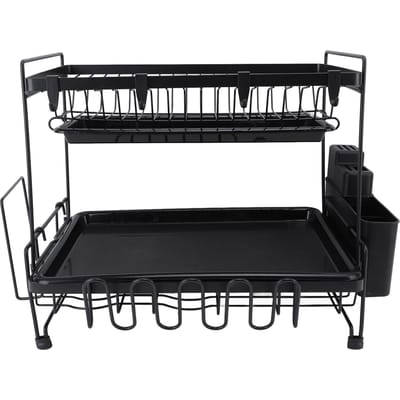 Égouttoir à vaisselle pliable à 2 niveaux, polyvalent et pratique, avec porte-ustensiles