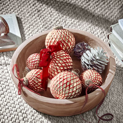 LOBERON Kerstbal set van 6 Aleviah goudkleurig/rood