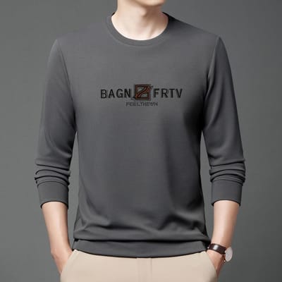 Lente en Herfst Nieuwe Casual Heren Trui Jeugd Koreaanse Stijl Trendy Bedrukt Ronde Hals Lange Mouw T-shirt 4XL black