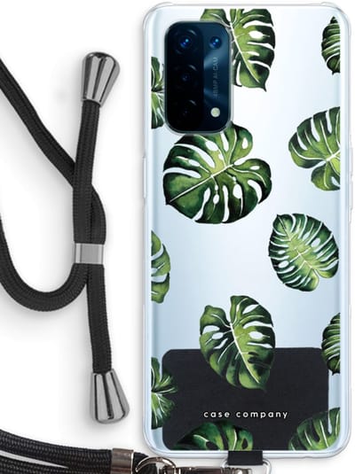 Case Company® - Hoesje met koord geschikt voor Oppo A74 5G hoesje met Koord - Tropische bladeren - Telefoonhoesje met Zwart Koord - Bescherming aan alle Kanten en Over de Schermrand