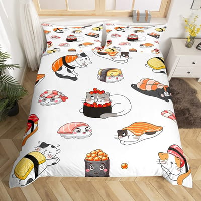 Sushi Dekbedovertrek Sets Voor Kinderen Jongens Meisjes Lichtgewicht Dons Dekbedovertrekken Slaapkamer Decoratie 2 Kussenslopen 1 Dekbedovertrek Geen Dekbed AU King(245*210cm)3pcs