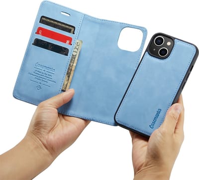 CaseMania Bookcase hoesje geschikt voor Apple iPhone 15 Plus - Effen Lichtblauw - Kunstleer - 2-in-1 Magnetisch Uitneembaar Design