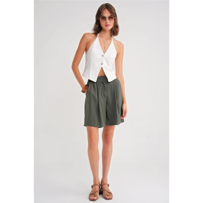 Hoge Taille Knopshorts met Zakjes