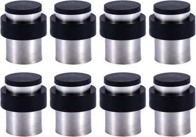 8x RVS Deurstopper Vloer of Muur - Cilindervormig met Rubber - 3 Hoogtes