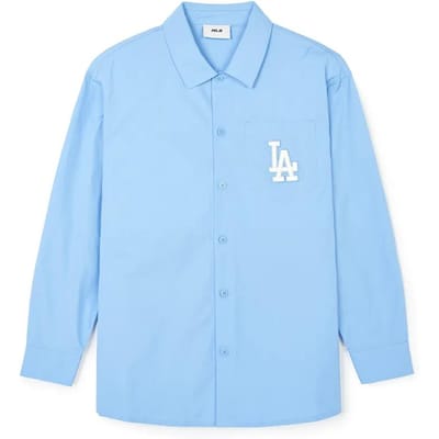 MLB SS24 Los Angeles Dodgers Monogram Big Lux Geborduurd Logo Puntkraag Lange Mouwen Shirt Unisex shirts Blauw 3AWSM0341-07SBL S gray