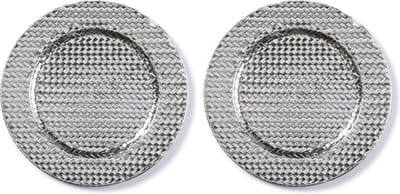 2x Diner/kerstdiner borden/onderborden zilver gevlochten 33 cm rond - Onderbord / kaarsenbord / onderzet bord