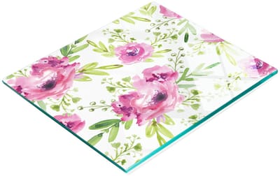 Multifunctionele decoratieve glazen snijplank voor in de keuken met roze bloemen, 60x52 cm