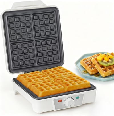 Wafelijzer voor 4 - Apparaat voor wafels - Snelle wafels maken - Traploze temperatuurregeling - 30x25x10 cm - Wit