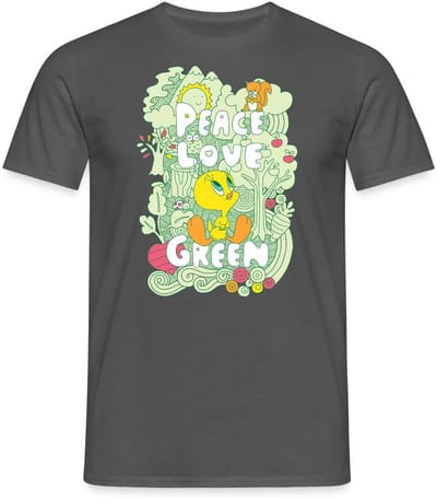Looney Tunes Tweety Peace Love Green Design T-Shirt Heren
