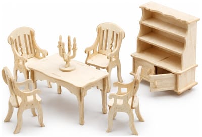 Poppenhuis meubels - eetkamer - schaal 1:12 - hout - speelgoed - Houten bouwpakketten