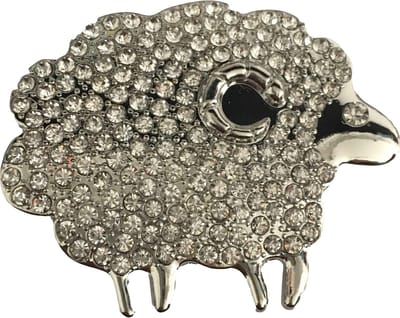 Petra's Sieradenwereld - Magneetbroche zilverkleurig schaap met strass steentjes