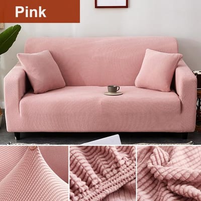 Bankhoes voor woonkamer dikke elastische fleece hoes voor bank, bank, fauteuil, 1/2/3/4 zits L-vormige hoekbankhoes 1 Seater 90-130cm roze