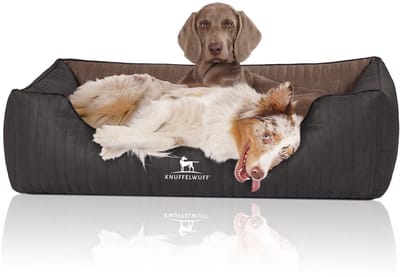 Knuffelwuff orthopedisch hondenbed Outback van laser-gewatteerd kunstleer XL 105 x 75cm zwart/bruin