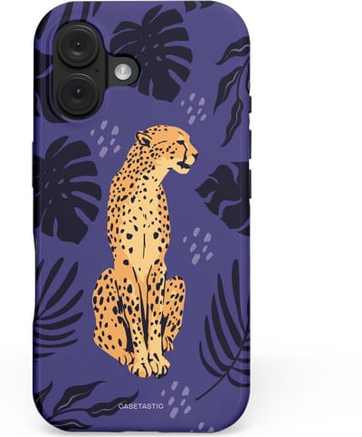 Casetastic hoesje geschikt voor Apple iPhone 16 - MagSafe - Dubbellaagse bescherming - Cheetah elegantie - Fashion Case - Donkerblauw