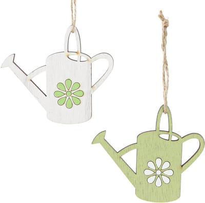 Decoratieve hanger gieter houtdecoratie naturel groen 8cm 12 st, 12 St